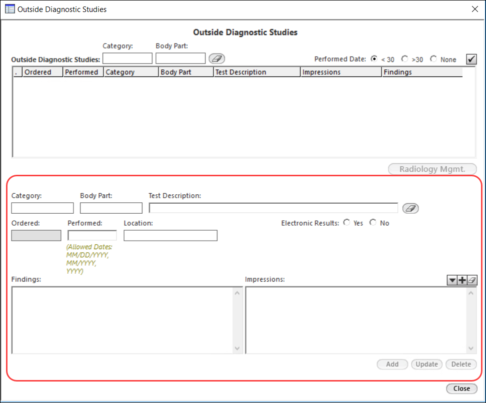 Outside Diagnostic Studies template