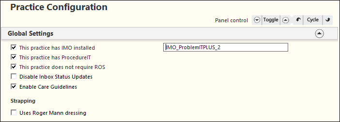 Global Settings panel on the Practice Configuration template