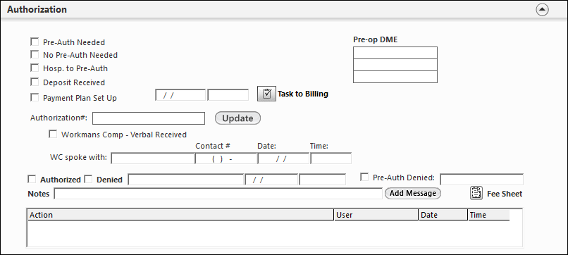 Authorization panel on the Pre-authorization template