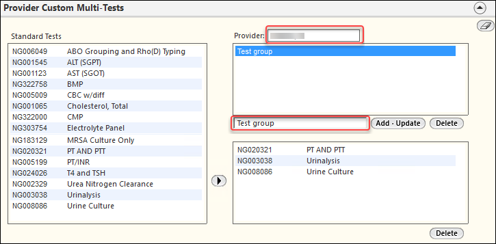 Provider field in the Provider Custom Multi-Tests panel
