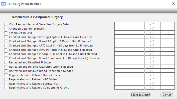 IORTS Surgery Postpone Workflow window