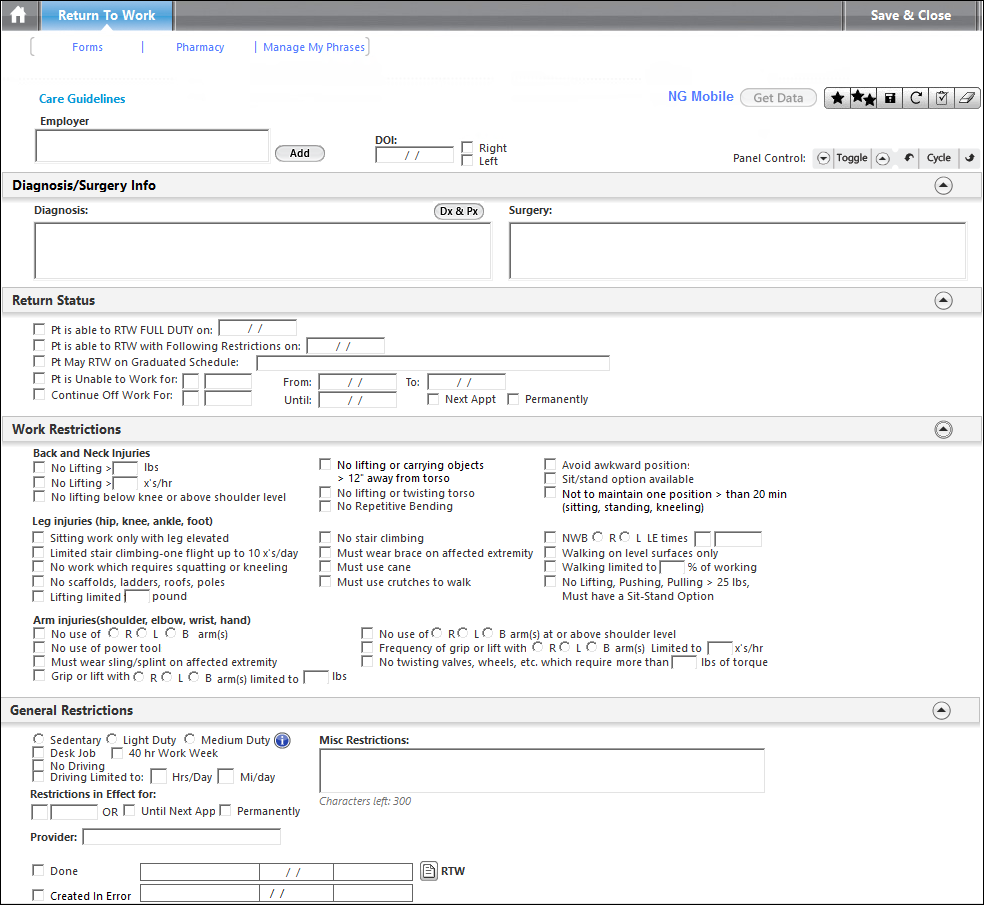 Return to Work template