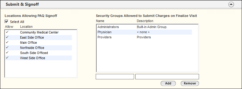 Submit and Signoff panel on the Miscellaneous Configuration template