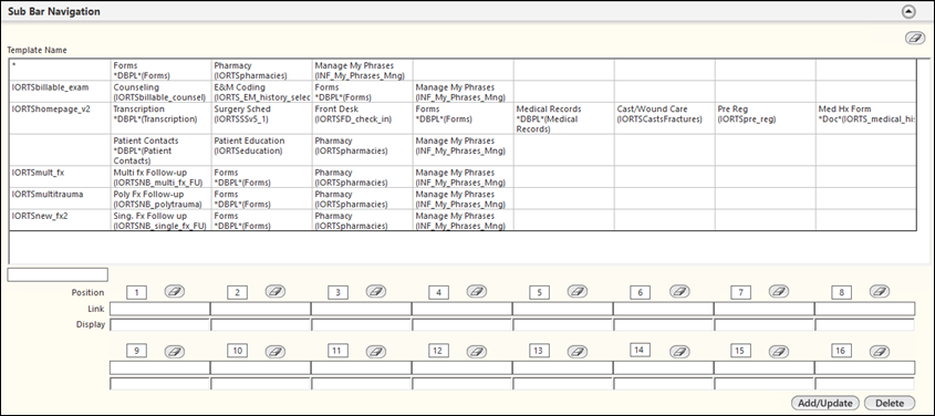 Sub Bar Navigation panel on the Specialty Nav Config template