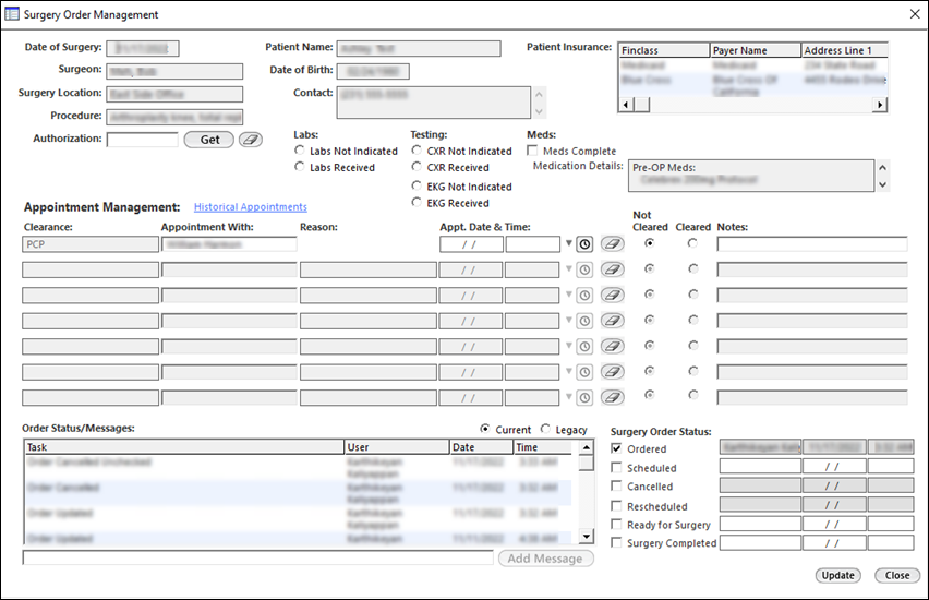 Surgery Order Management template