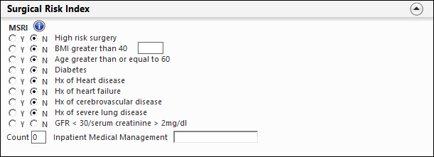 Surgical Risk Index panel on the Surgery Scheduling template