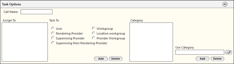 Task Options panel on the Tasking Configuration template