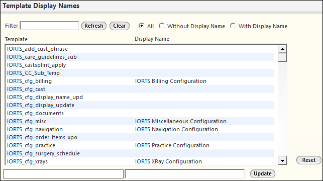 Template Display Names panel on the Miscellaneous Configuration template