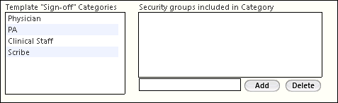 Template Sign-off Rights in the Provider and Clinical Staff Picklists panel