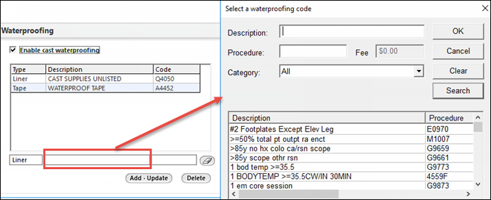Waterproofing panel on the Cast and Splint Configuration template