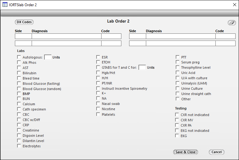 IORTS Lab Order 2 window