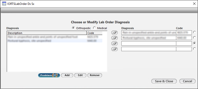 IORTS Lab Order SX DX window