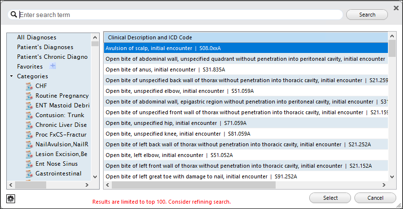 Diagnosis search window