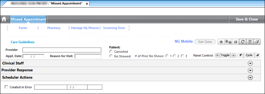 Missed Appointment template