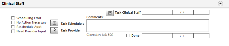 Clinical Staff panel on the Missed Appointment template