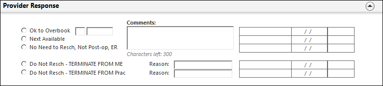 Provider Responses panel on the Missed Appointment template