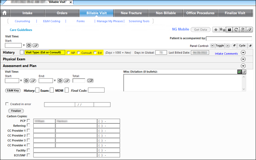 Visit time on the Billable Visit template