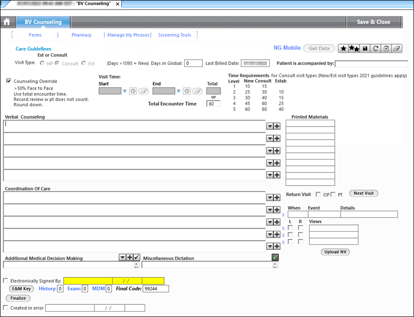 BV Counseling template