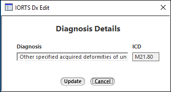 IORTS Diagnosis Edit window