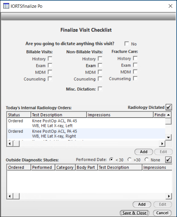 Finalize Visit checklist