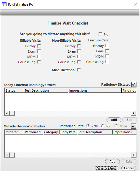 Finalize visit checklist for pre-operative checklist