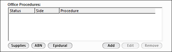 Office Procedures grid on the Billable Visit template