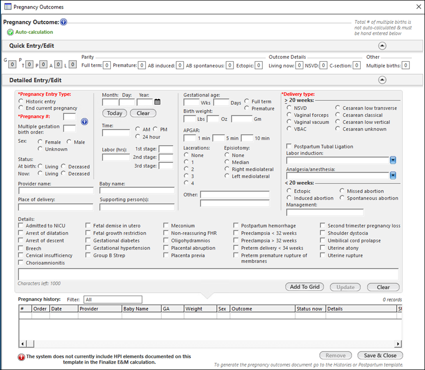 Pregnancy Outcomes template