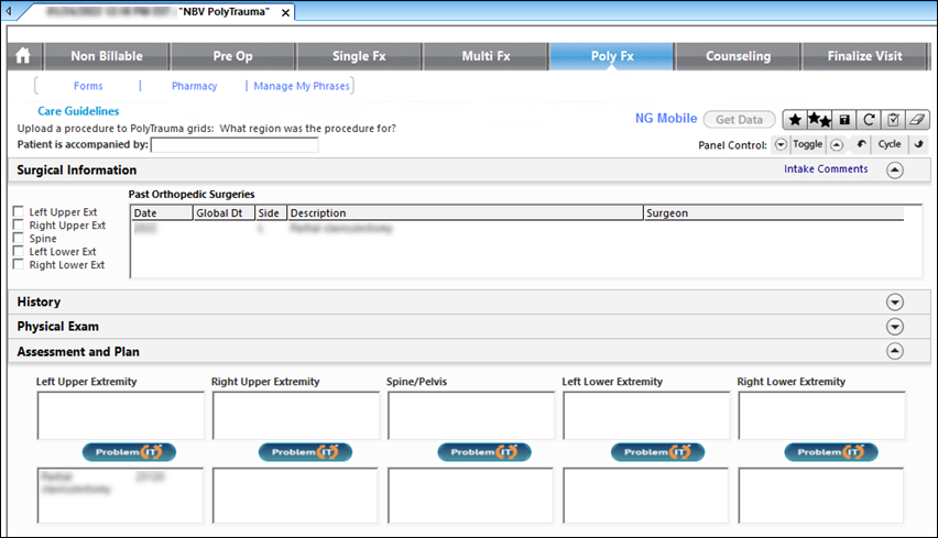 Surgery Information panel on the NBV PolyTrauma template