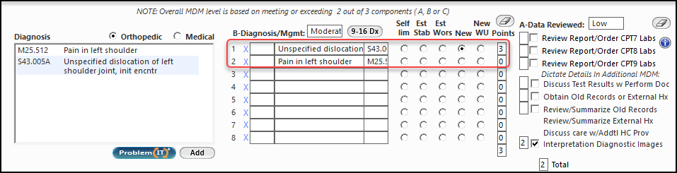 Diagnosis Management on the Billable Visit template