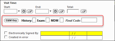 E and M code on the Billable Visit template