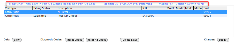 Modifiers on the Finalize Visit template