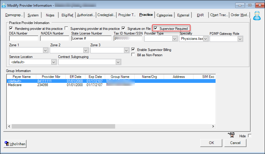 Modify Provider Information window