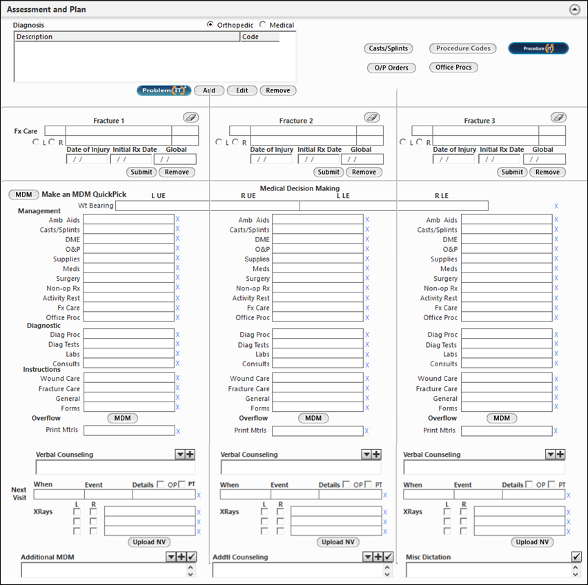 Assessment and Plan panel on the FC Multiple FX template
