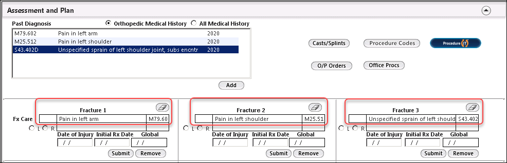 Diagnosis selection in the Assessment and Plan panel