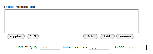 Date of injury, initial treat date, and global date on the FC Poly Trauma template