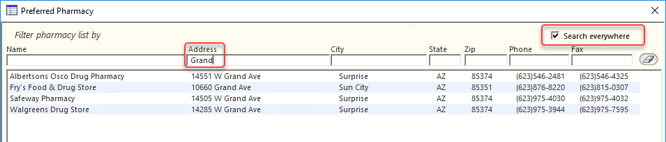 Address field on the Preferred Pharmacy template