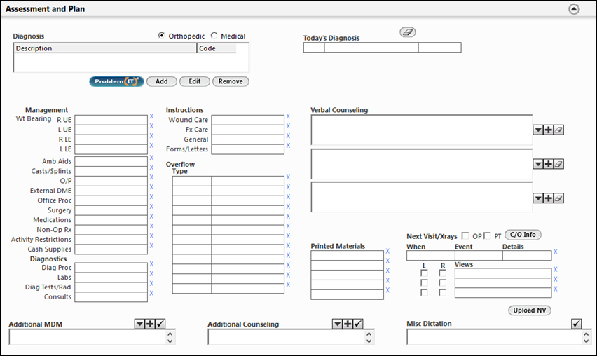 Assessment and Plan panel on the NBV Single Fx template