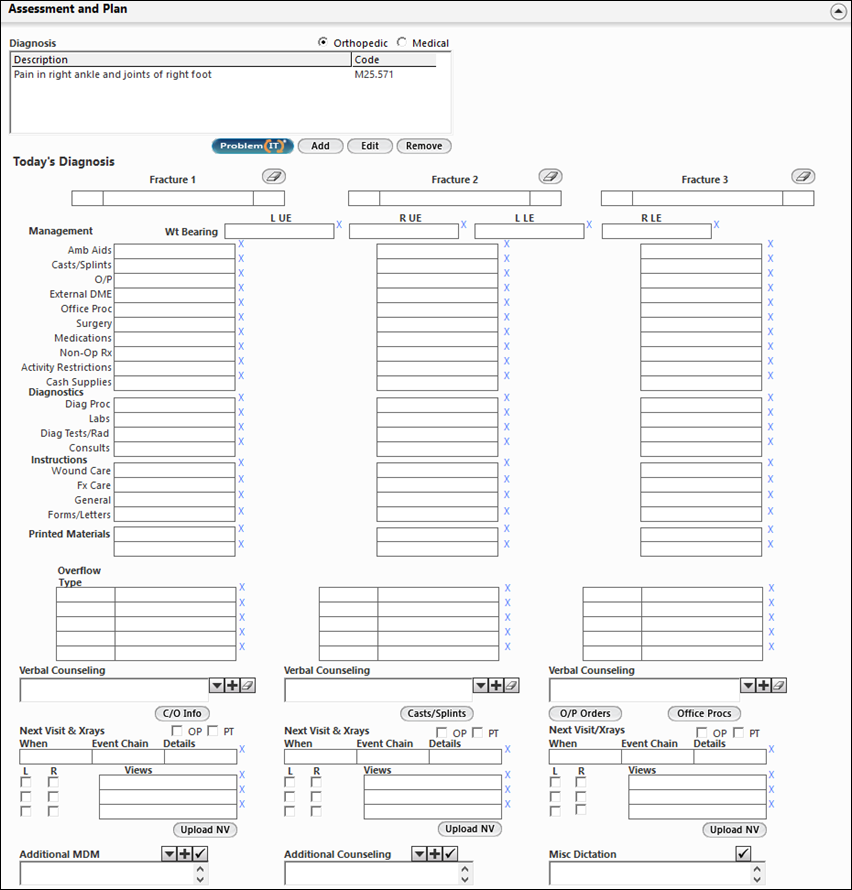 Assessment and Plan panel on the NBV Multi Fx template