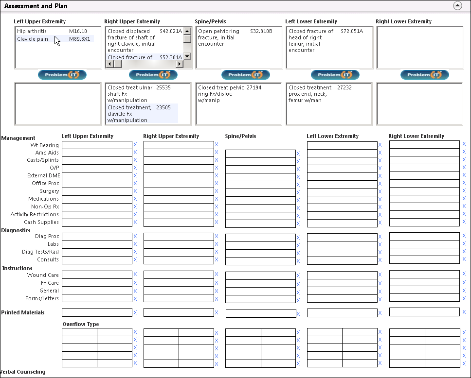 Assessment and Plan panel on the NBV Polytrauma Fx template