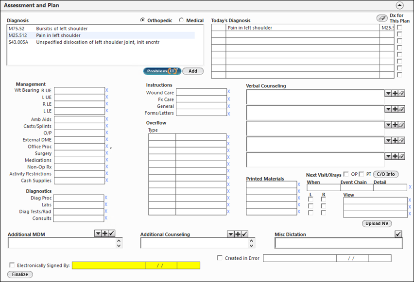 Assessment and Plan panel on the NB Preop V5 template