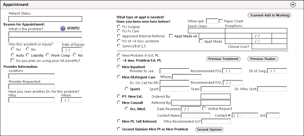 Appointment panel on the Pre Reg template