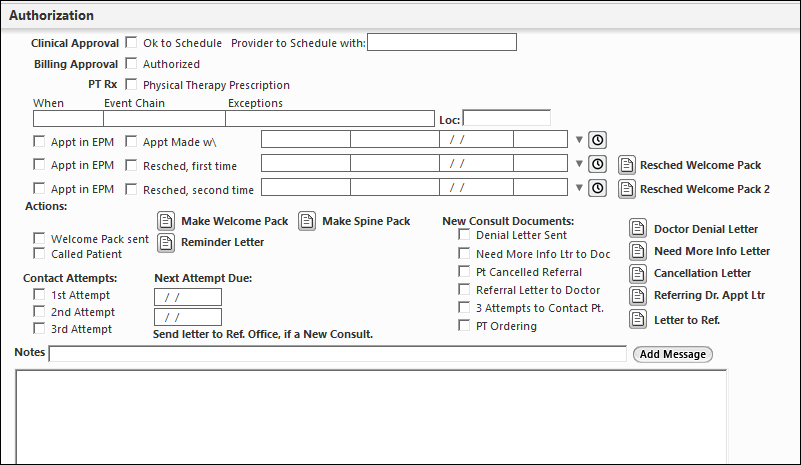 Authorization panel on the Pre Reg template