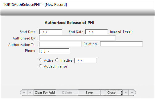 Authorized Release of PHI window