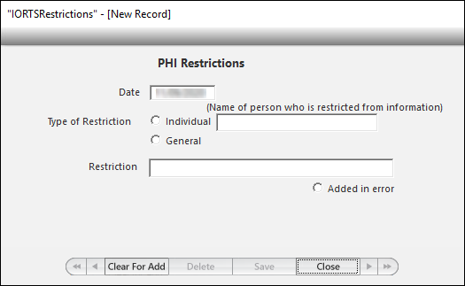 IORTS Restrictions window