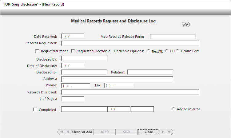 IORTS Request Disclosure window