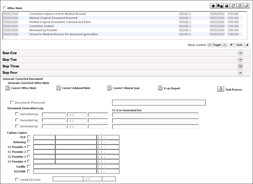 Step Four panel on the Correction Process template