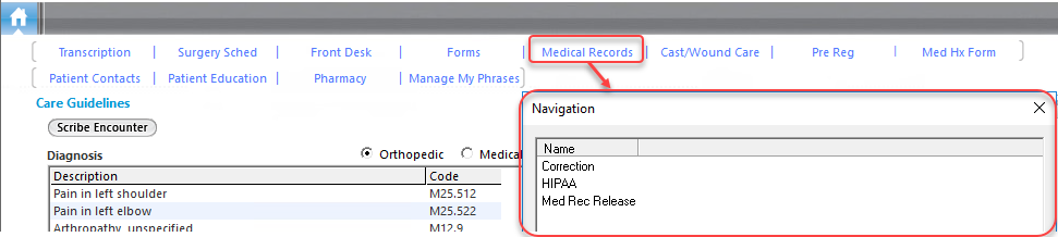 Medical Records link