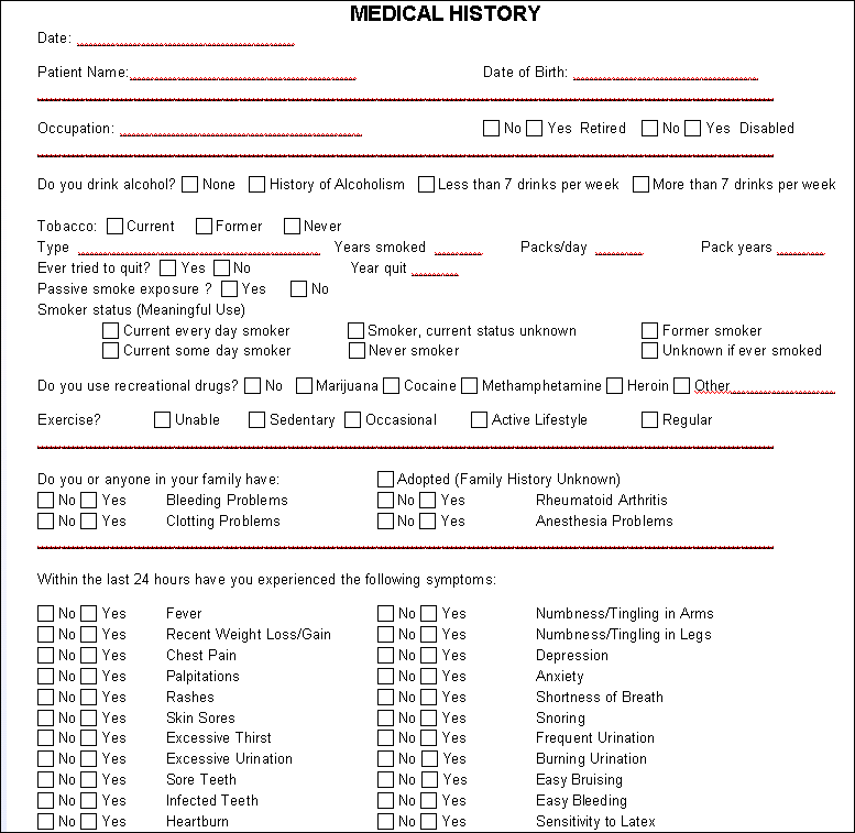 Medical History form