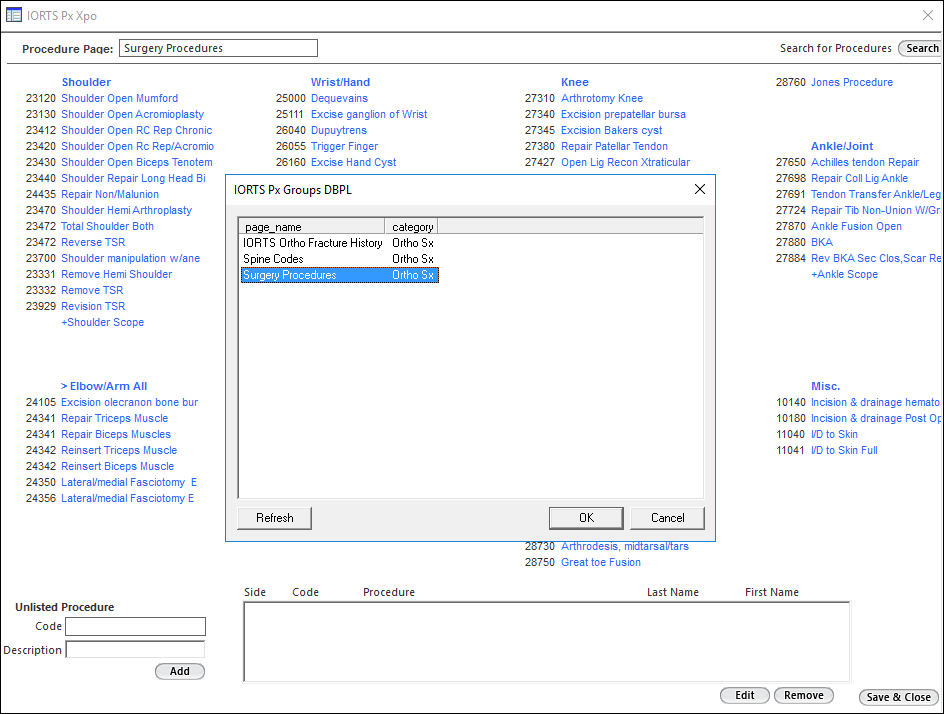 IORTS Procedure Page window