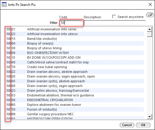 IORTS Procedure Search window